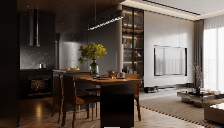 13539. 3Ds Max Living Room – Kitchen Interior Model Download by Nguyen Canh Tuan