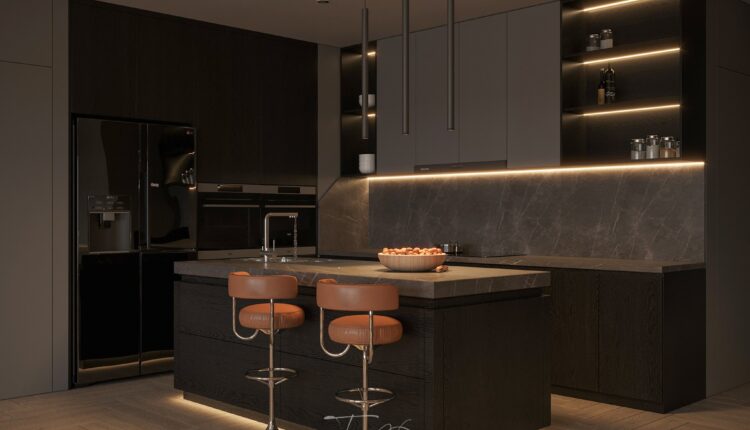 13549. 3Ds Max Living Room – Kitchen Interior Model Download by Toan Vu