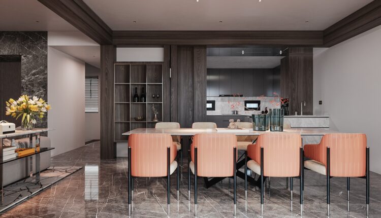13550. 3Ds Max Living Room – Kitchen Interior Model Download by Phan VH