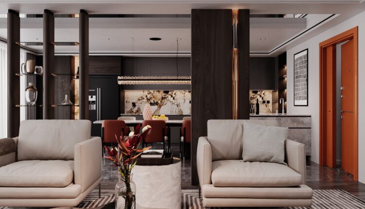 13550. 3Ds Max Living Room – Kitchen Interior Model Download by Phan VH