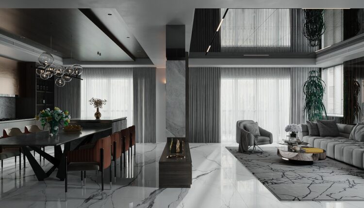 13550. 3Ds Max Living Room – Kitchen Interior Model Download by Phan VH