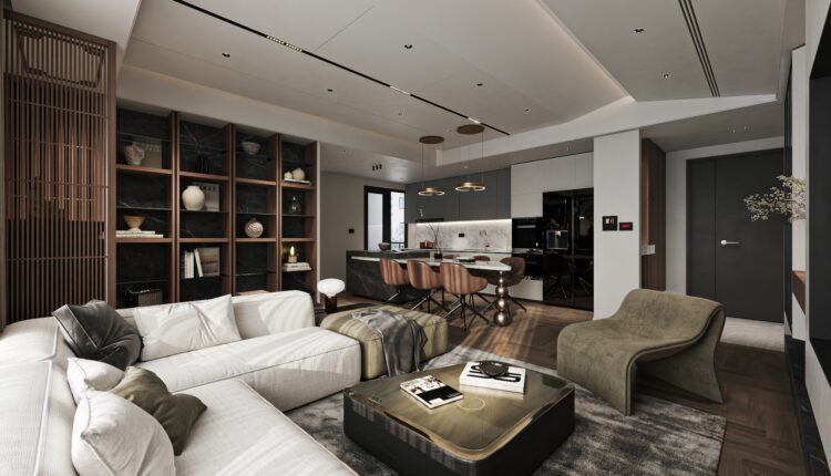13581. 3Ds Max Living Room – Kitchen Interior Model Download by Duc Nguyen