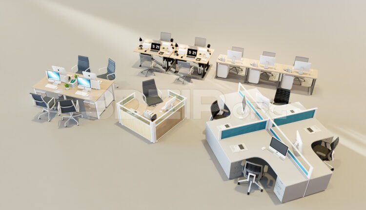 11565. Free 3D Office work desk and chairs Models Download