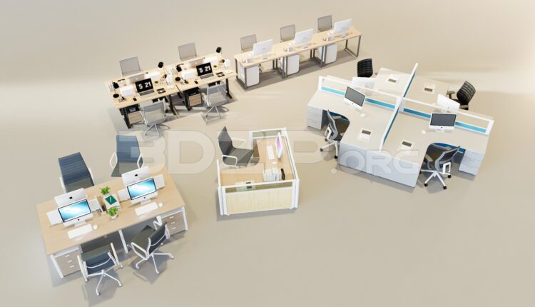 11565. Free 3D Office work desk and chairs Models Download