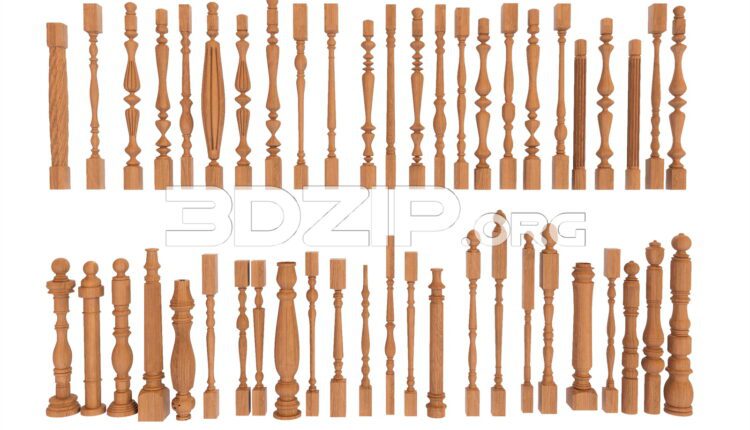 11707. Download 3Ds Max models of wooden balusters for stair railings