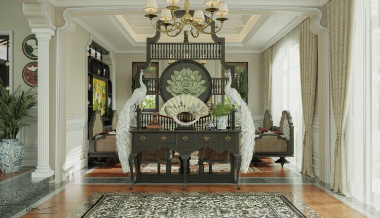 13623. 3Ds Max Indochine Living Room – Kitchen Interior Model Download By Nam Ngoc Dinh