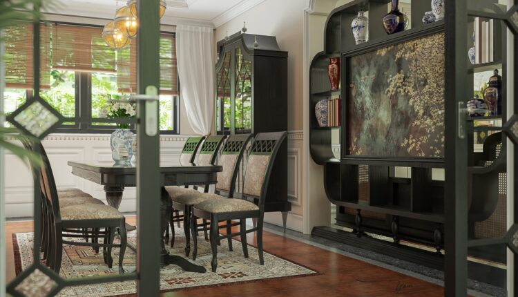 13623. 3Ds Max Indochine Living Room – Kitchen Interior Model Download By Nam Ngoc Dinh