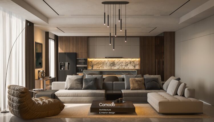 13632. 3Ds Max Living Room – Kitchen Interior Model Download by Luu Trung Kien