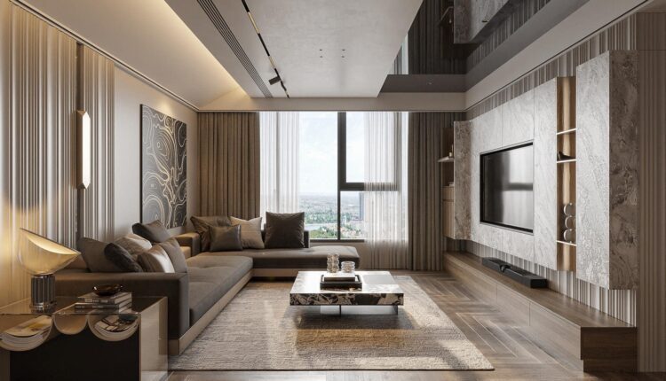 13647. 3Ds Max Living Room – Kitchen Interior Model Download by Huy Vuong