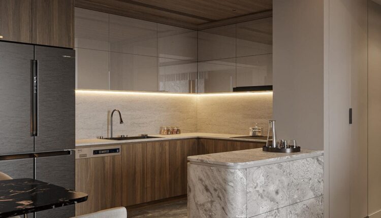 13647. 3Ds Max Living Room – Kitchen Interior Model Download by Huy Vuong