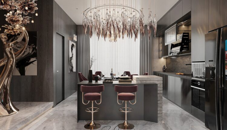 13648. 3Ds Max Living Room – Kitchen Interior Model Download by Truong Duong