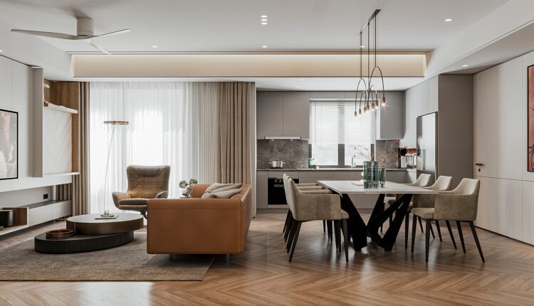 13691. 3Ds Max Living Room – Kitchen Interior Model Download by Hoan Max