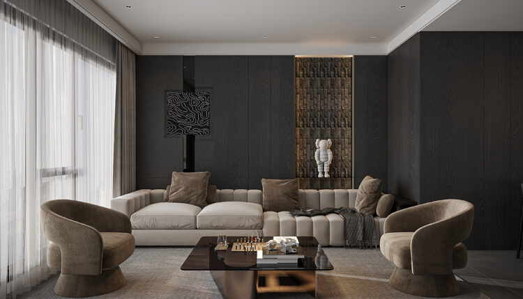 13695. 3Ds Max Living Room – Kitchen Interior Model Download by Nguyen Bao