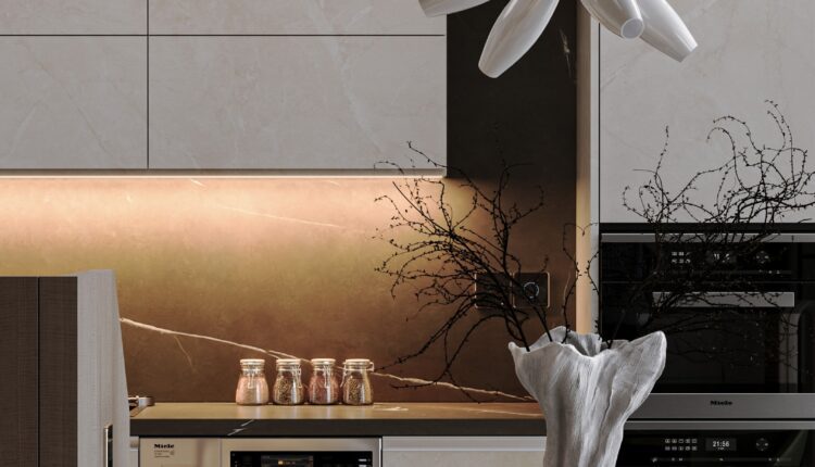 13719. 3Ds Max Living Room – Kitchen Interior Model Download by Huy Nguyen