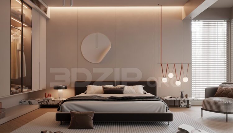 13731. Free 3ds Max Bedroom Interior Model Download (1)