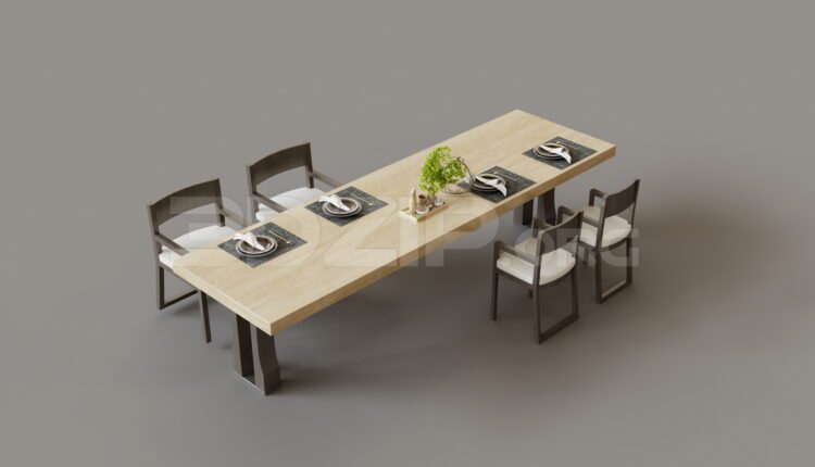 15386. Free 3ds Max Dining Table And Chair Model Download (1)