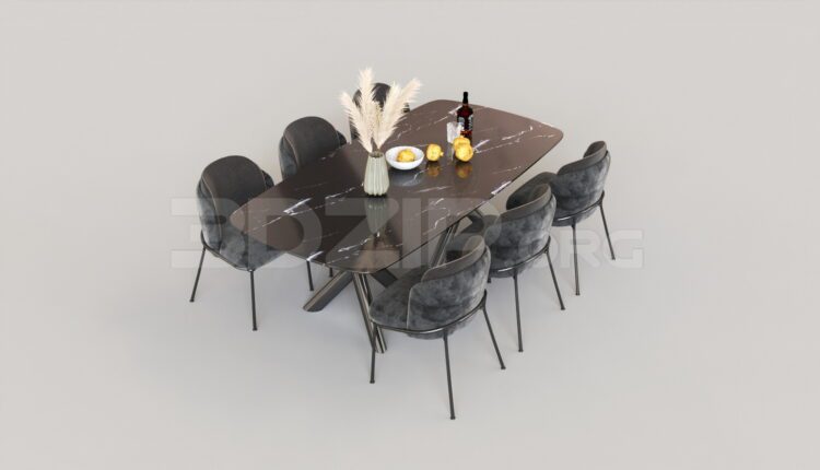 15515. Free 3ds Max Dining Table And Chair Model Download (1)