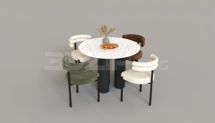 15526. Free 3ds Max Dining Table And Chair Model Download (1)