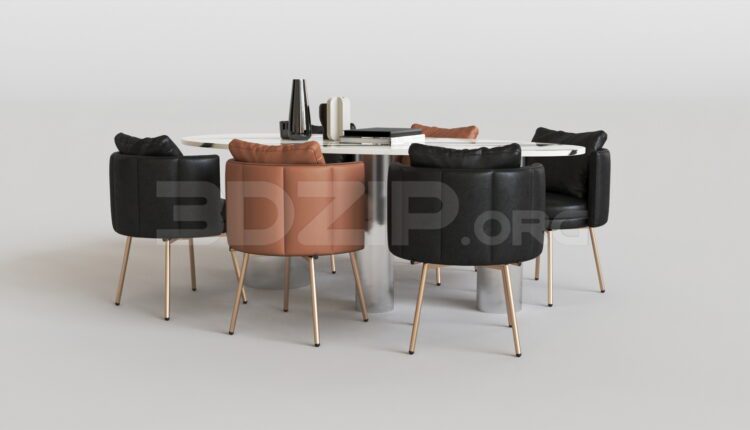 15627. Free 3ds Max Dining Table And Chair Model Download (1)