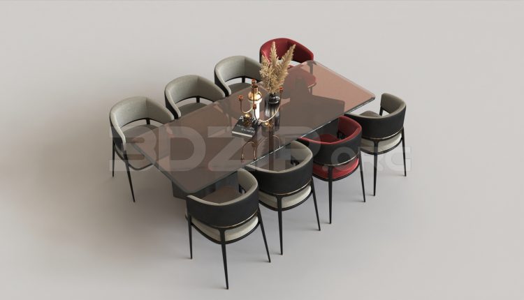 15648. Free 3ds Max Dining Table And Chair Model Download (2)