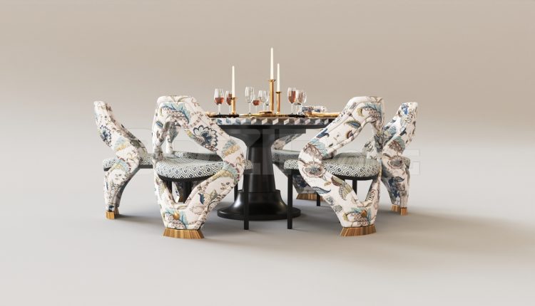 15662. Free 3ds Max Dining Table And Chair Model Download (1)