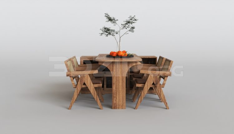 15685. Free 3ds Max Dining Table And Chair Model Download (1)