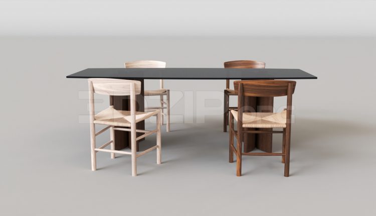 15795. Free 3ds Max Dining Table And Chair Model Download (1)