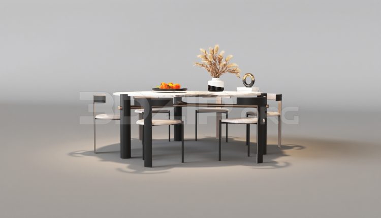15847. Free 3ds Max Dining Table And Chair Model Download (1)