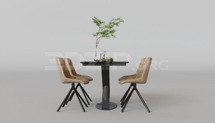15907. Free 3ds Max Dining Table And Chair Model Download (1)