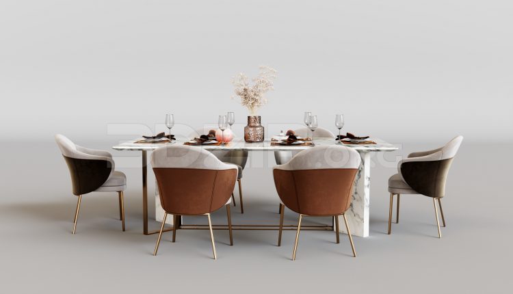 15954. Free 3ds Max Dining Table And Chair Model Download (2)
