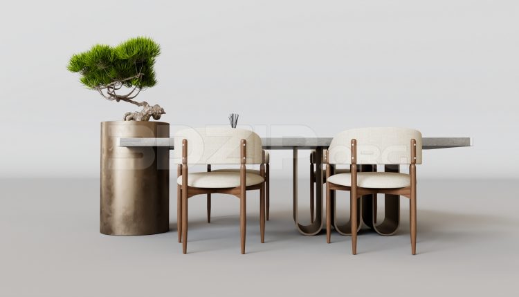 16037. Free 3ds Max Dining Table And Chair Model Download (1)