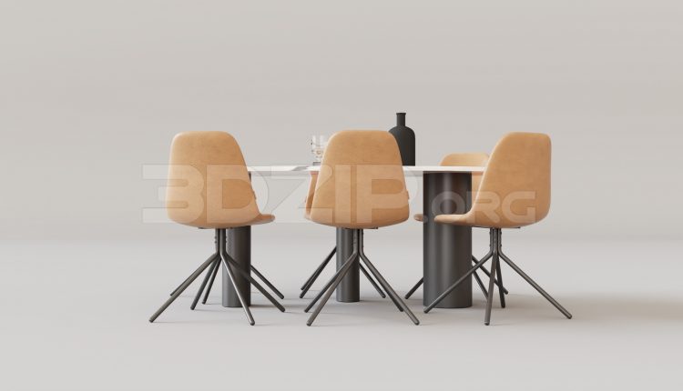 16051. Free 3ds Max Dining Table And Chair Model Download (1)