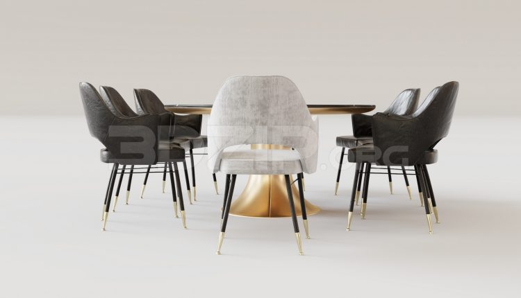 16178. Free 3ds Max Dining Table And Chair Model Download (1)