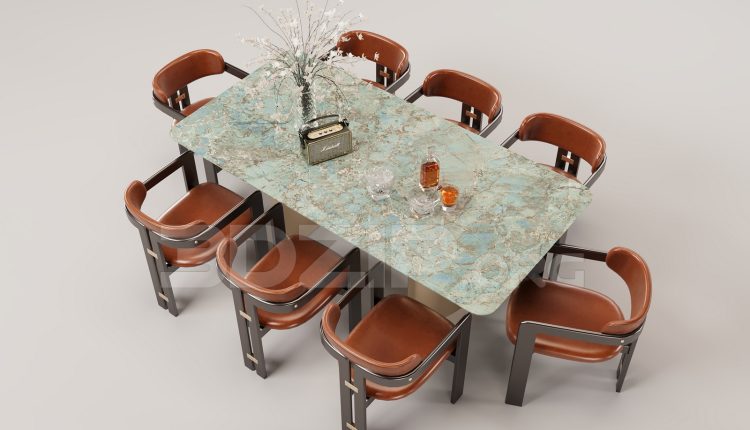 16228. Free 3ds Max Dining Table And Chair Model Download (1)