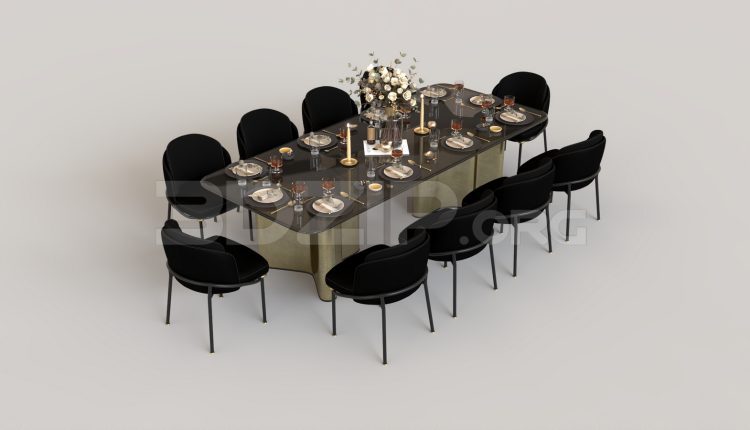 16283. Free 3ds Max Dining Table And Chair Model Download (1)