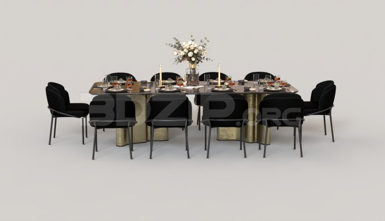 16283. Free 3ds Max Dining Table And Chair Model Download (2)