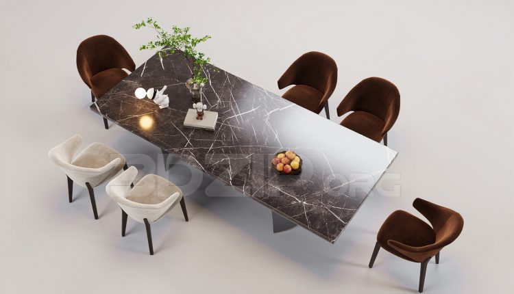 16437. Free 3ds Max Dining Table And Chair Model Download (1)