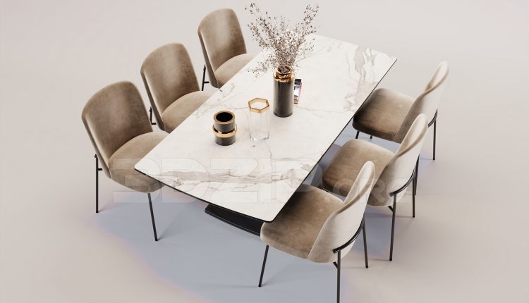 16472. Free 3ds Max Dining Table And Chair Model Download (1)