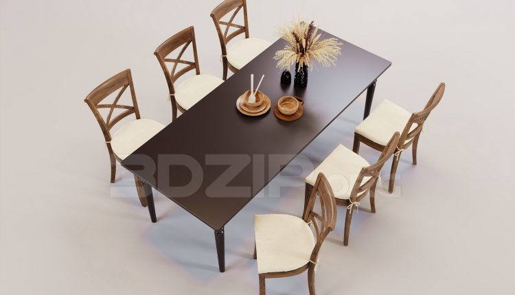 16489. Free 3ds Max Dining Table And Chair Model Download (1)