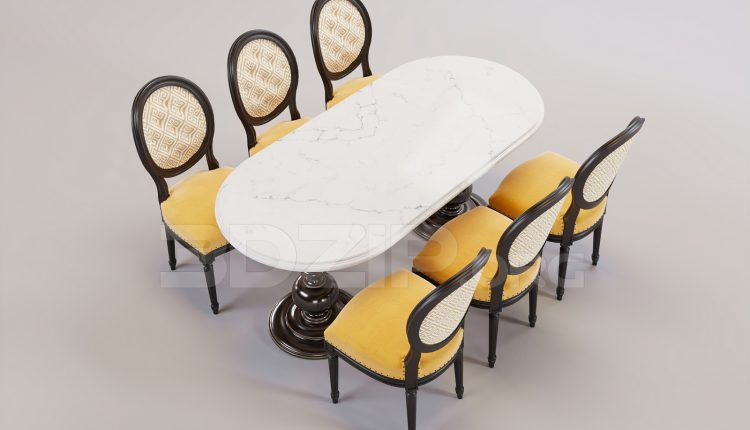 16509. Free 3ds Max Dining Table And Chair Model Download (1)