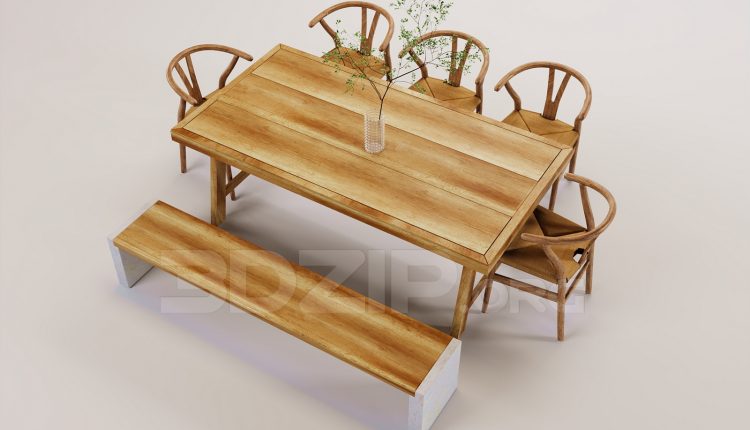16578. Free 3ds Max Dining Table And Chair Model Download (1)
