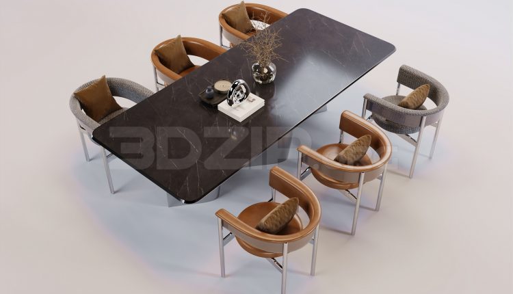 16606. Free 3ds Max Dining Table And Chair Model Download (1)