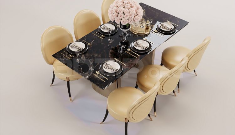 16659. Free 3ds Max Dining Table And Chair Model Download (1)