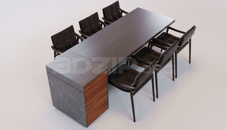 16942. Free 3ds Max Dining Table And Chair Model Download (1)