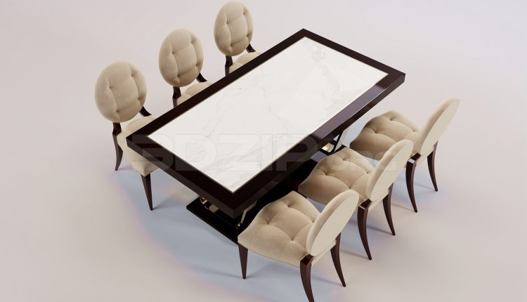 17206. Free 3ds Max Dining Table And Chair Model Download (1)