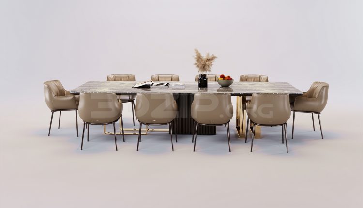 17225. Free 3ds Max Dining Table And Chair Model Download (1)