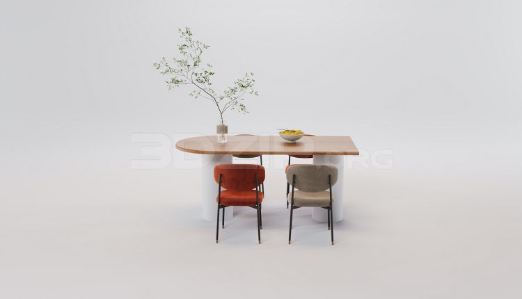 17422. Free 3ds Max Dining Table And Chair Model Download (1)