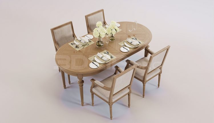 17457. Free 3ds Max Dining Table And Chair Model Download (1)