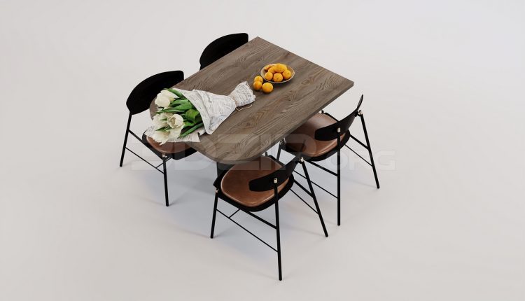 17502. Free 3ds Max Dining Table And Chair Model Download (1)