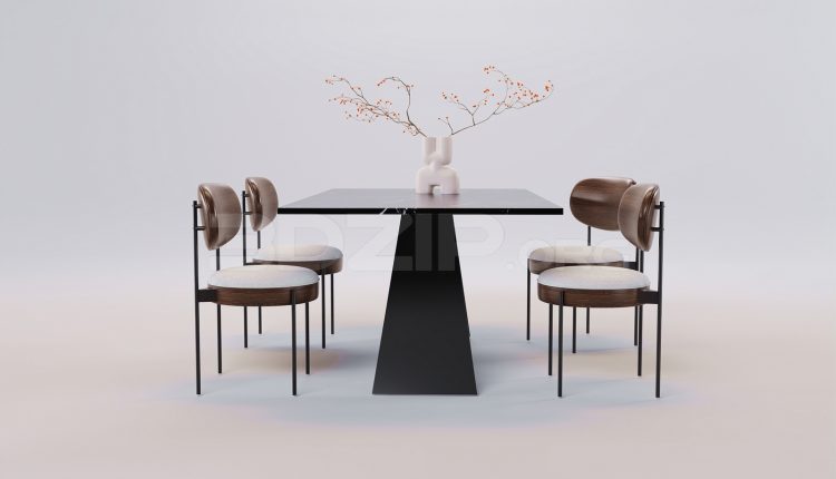 17532. Free 3ds Max Dining Table And Chair Model Download (1)
